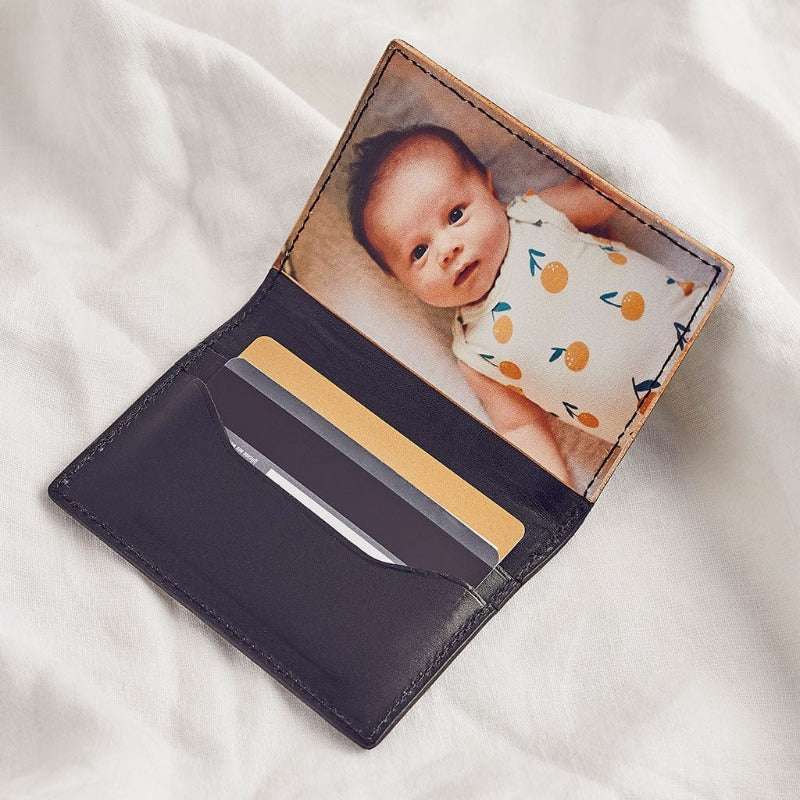 Personalized Leather Photo Card Holder - Unique Father's Day Gifts