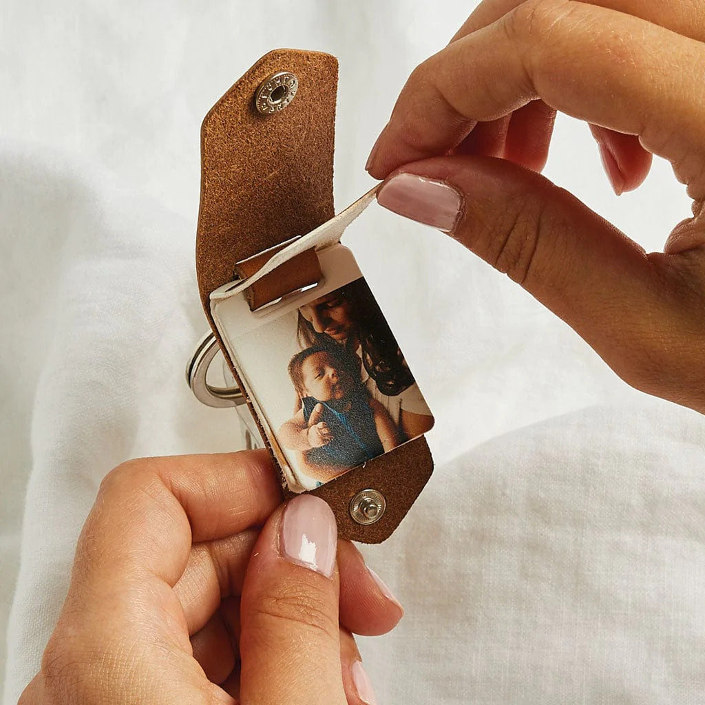 Personalized Multi-Photo Leather Keychain, Father's Day Gift