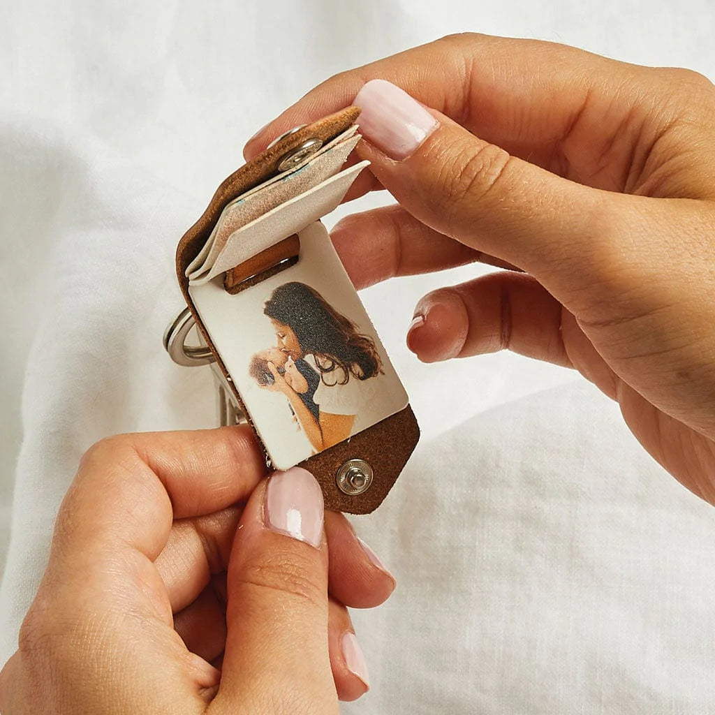 Personalized Multi-Photo Leather Keychain, Father's Day Gift