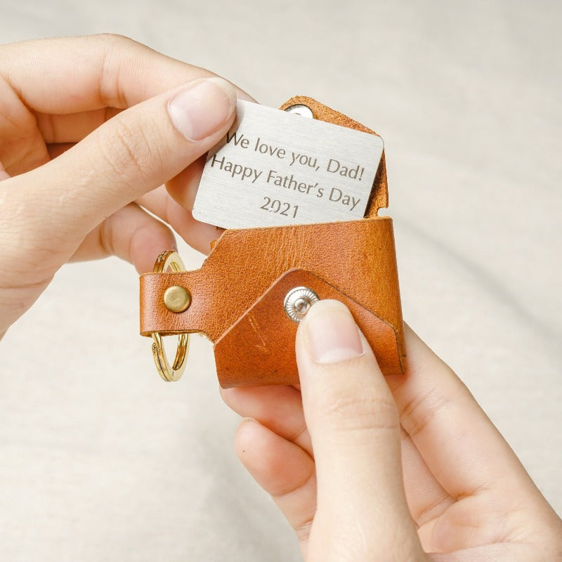 Personalised Photo & Message Leather Envelope Keyring, Handmade Gift For Men - Acecrafty