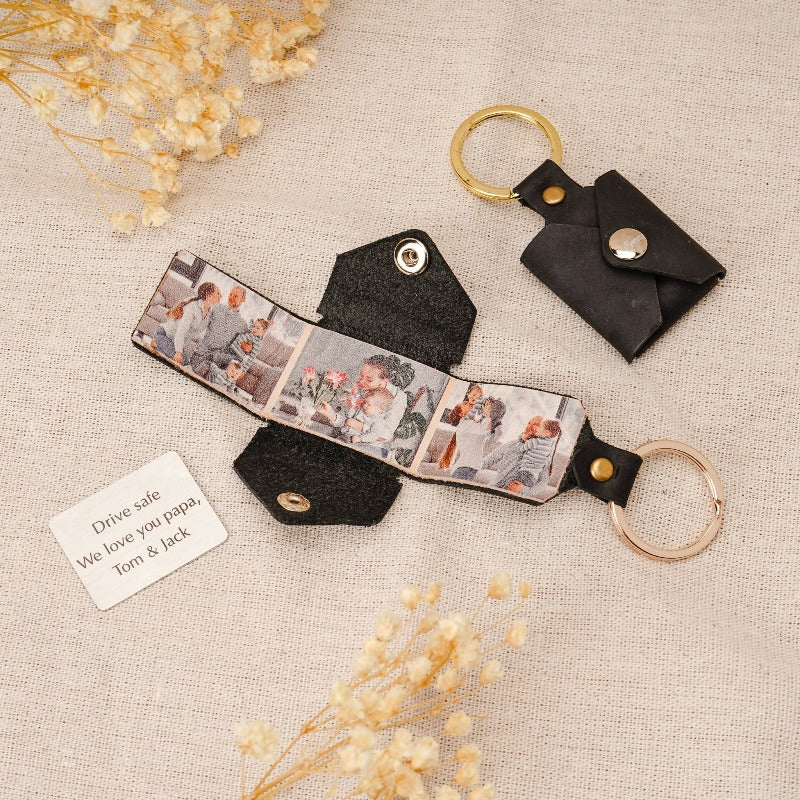 Personalised Photo & Message Leather Envelope Keyring, Handmade Gift For Men - Acecrafty