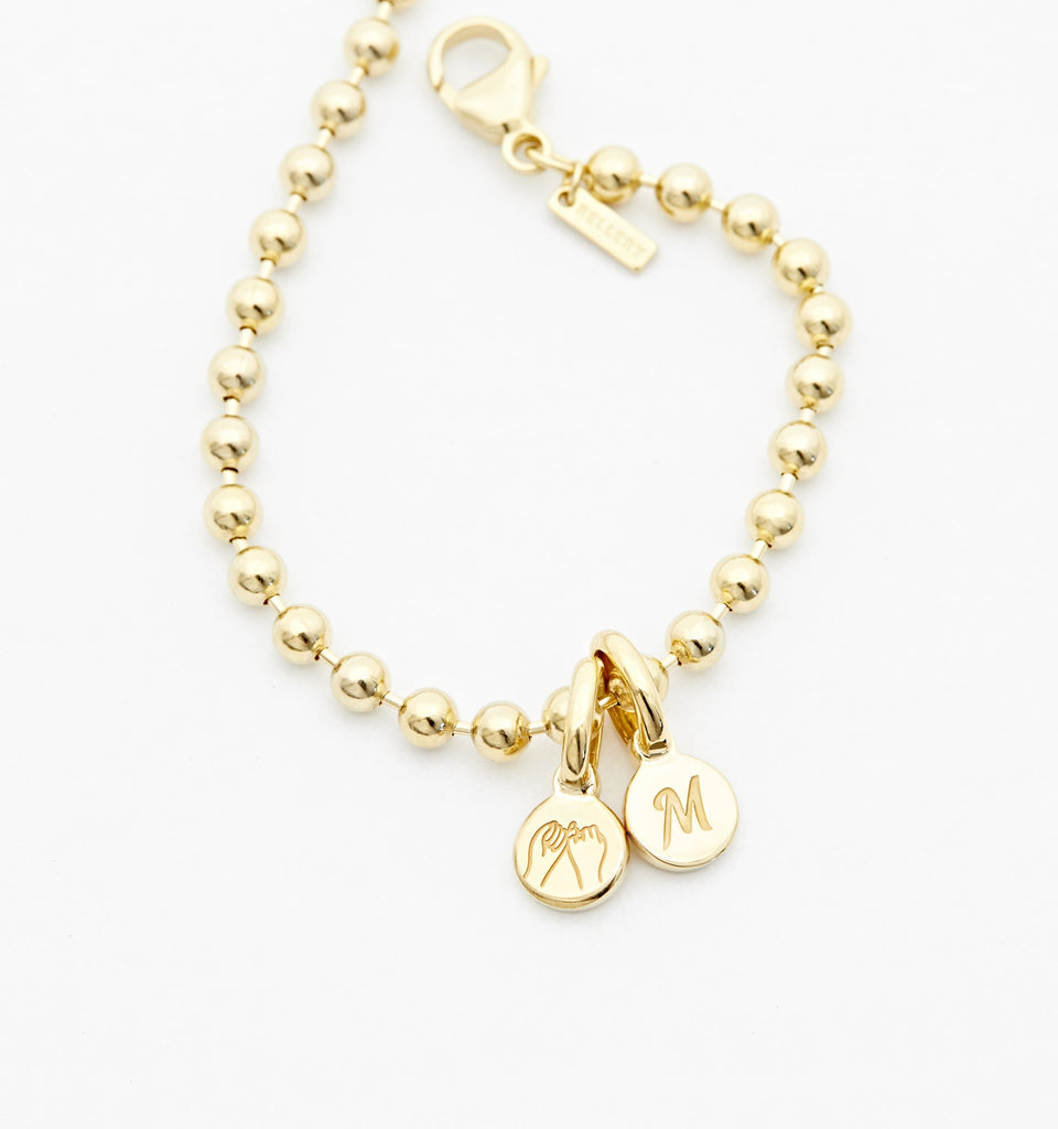 Bead Chain Bracelet with Initial Disk Charm